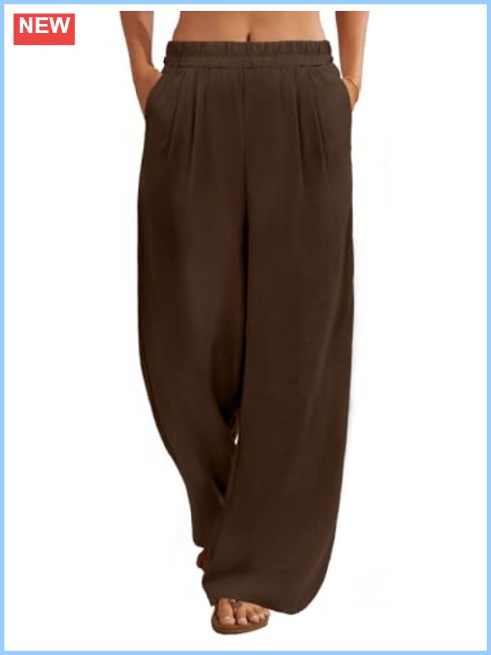 Wide Leg Linen Blend Palazzo Pants with Pockets Mid Rise